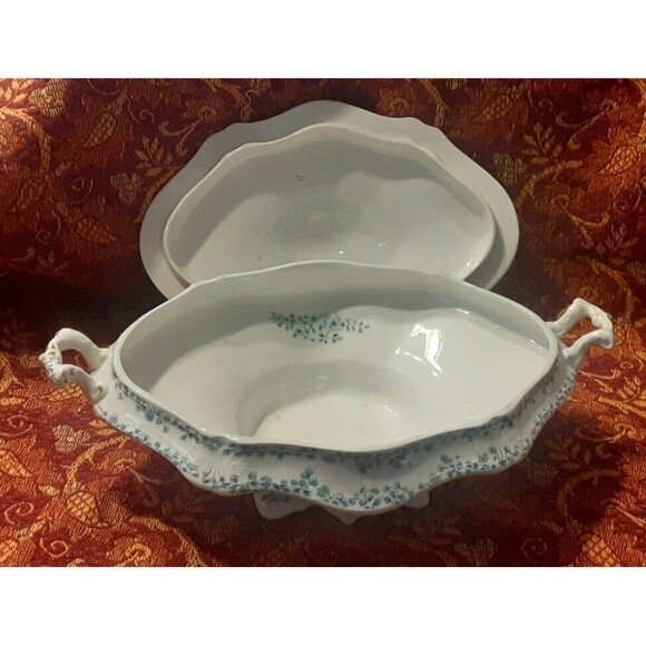 Antique Lidded Oval Tureen WH Grindley & Co Flow Blue Aldine Pattern - Picture 7 of 12